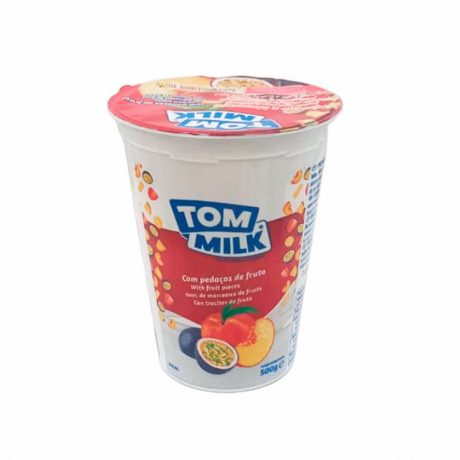Yogurt pasteurizado sabor melocotón y maracuyá con trocitos de frutas Tom Milk (500g / 1.10 lb)